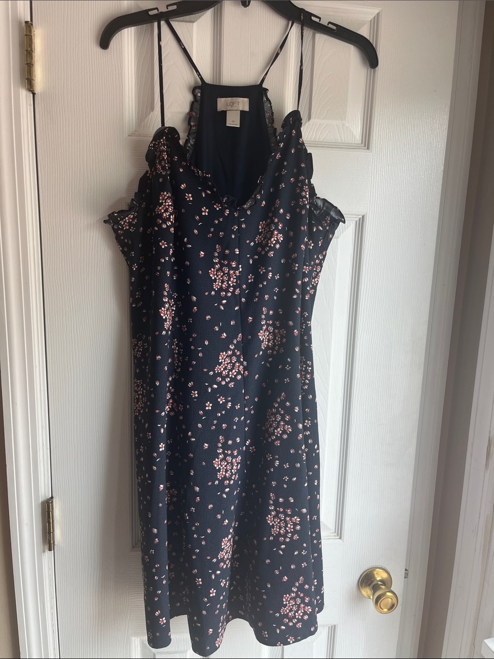 LOFT Navy Slip Dress with Pink Floral Print